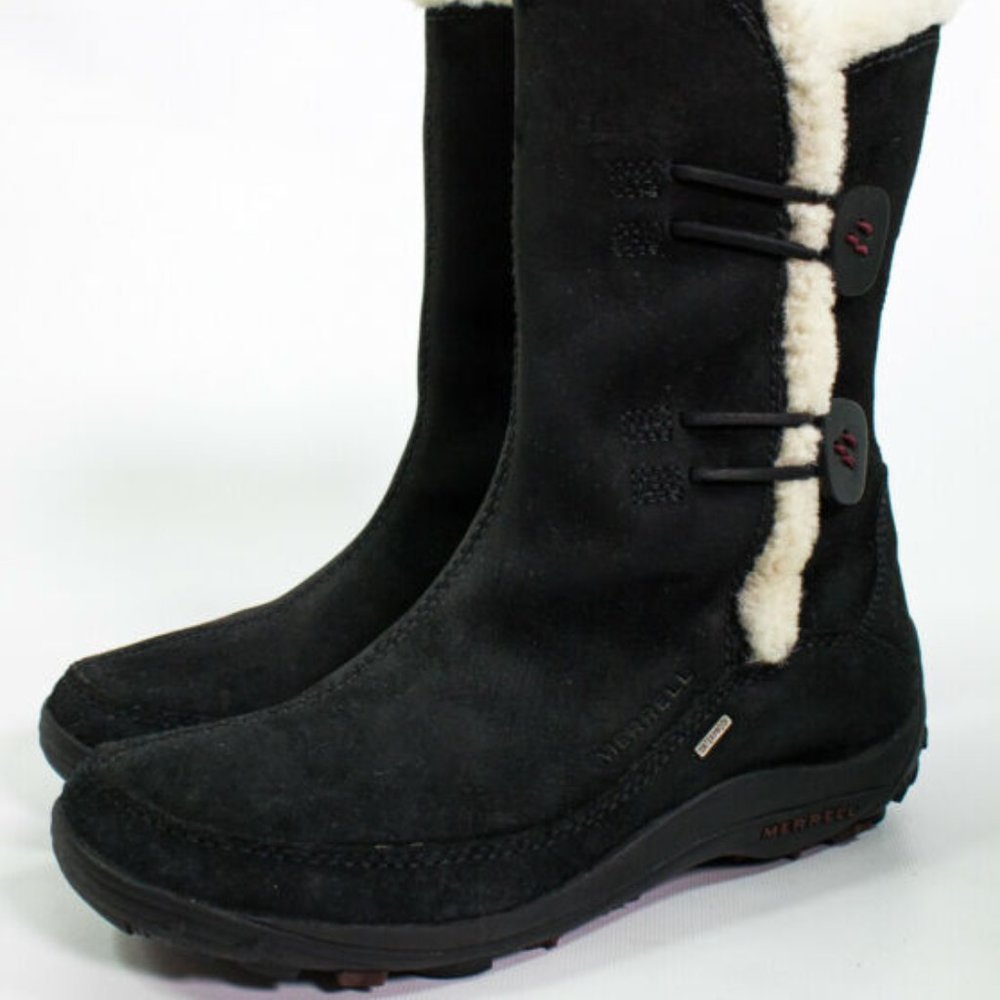 Merrell Black Winter Boots with Cream Accents